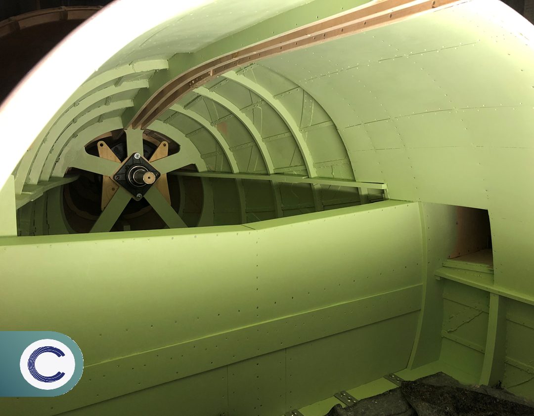 Interior view of the fuselage structure and motor mount
